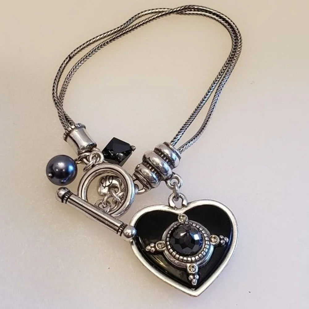Brighton‎ vintage hematite heart charm toggle closure bracelet